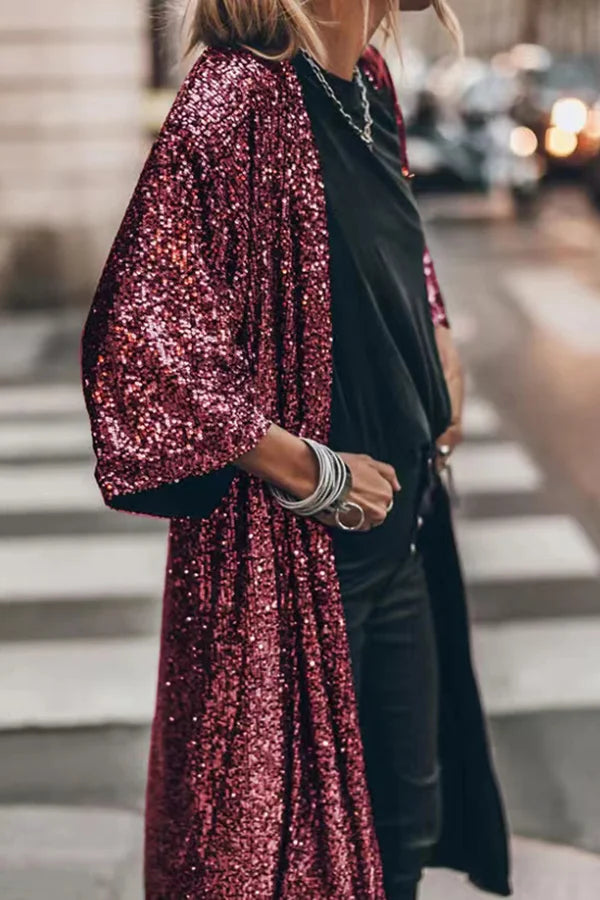 Damen Strickjacke Glänzende Pailletten Winddicht
