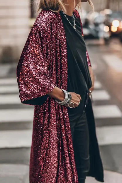 Damen Strickjacke Glänzende Pailletten Winddicht