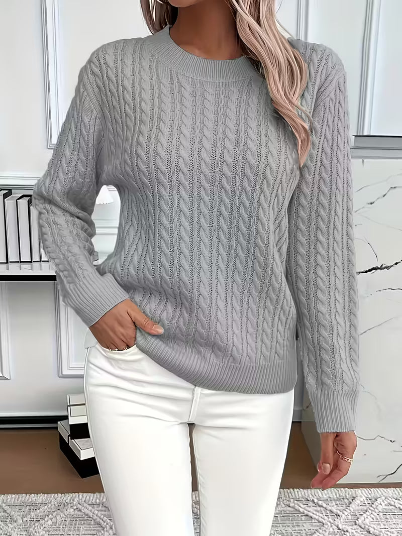 Damen Strickpullover Zopfmuster Winterbaumwolle Beige