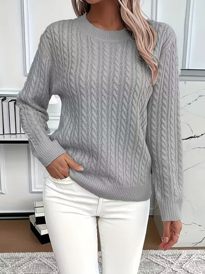 Damen Strickpullover Zopfmuster Winterbaumwolle Beige