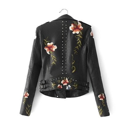 Lederjacke Damen Stickerei