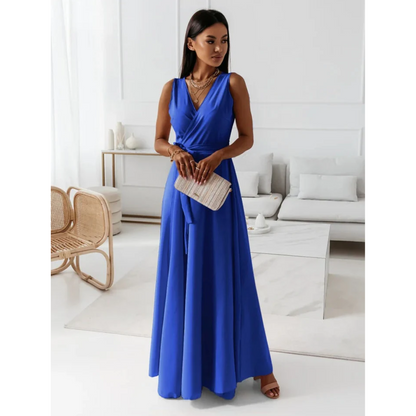 Damen Maxikleid Ärmellos Wickeloptik
