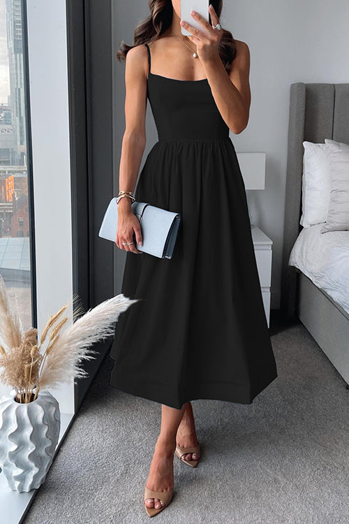 Norvielle Damen A-Linie Midi Kleid Spaghetti-Träger