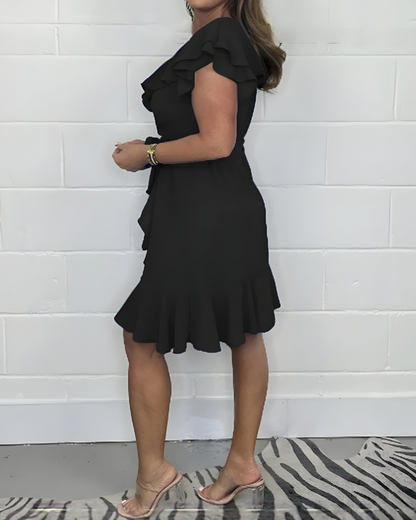 Damen Rüschenkleid V-Ausschnitt Feminin