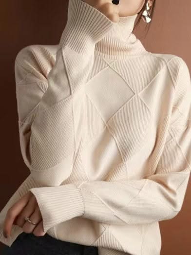 Norvielle Damen Rollkragenpullover 3D Rhombus Muster - Norvielle