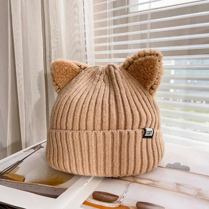 Damen Wintermütze Weich Strickmütze Katzenohr