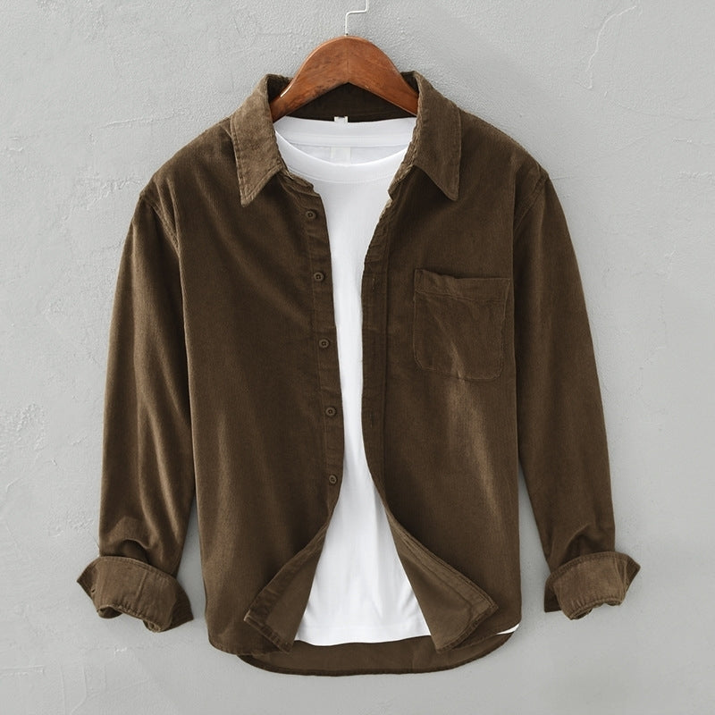 Herren Langarm-Overshirt Lässig Baumwolle Beige