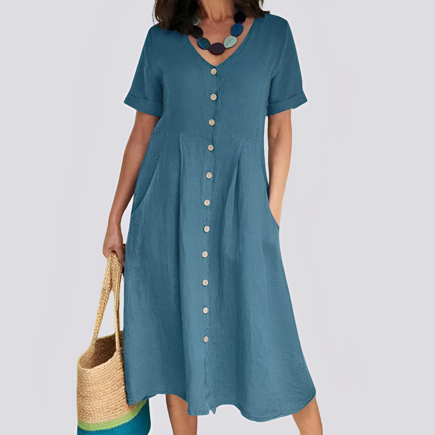 Damen Kleid Hochtaille Locker Geschnitten