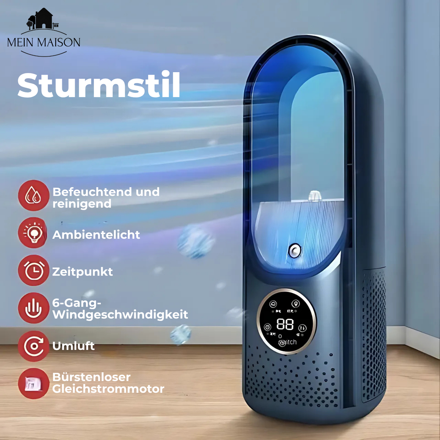 Airevo Luftkühler Bladeless USB Ventilator Leise 6 Geschwindigkeiten