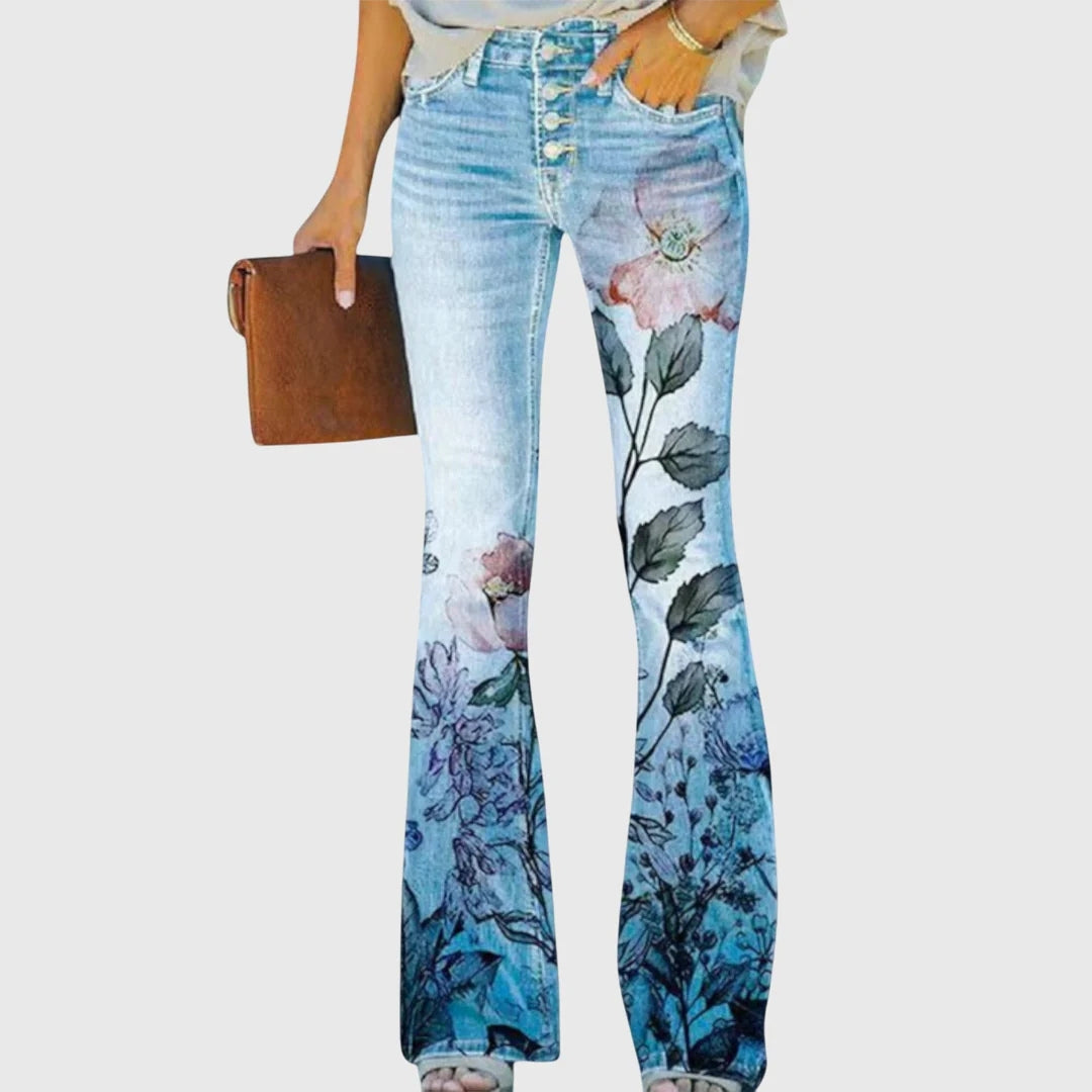 Damen Enge Jeans Blumenbedruckt