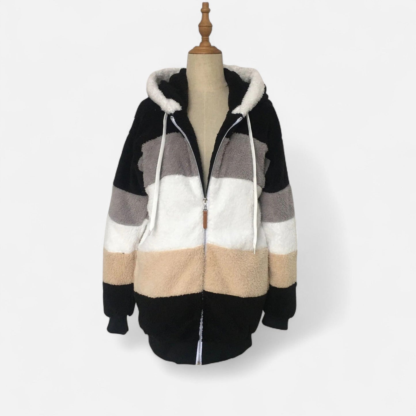 Triswina Damen Oversized Jacke mit Kapuze Gestreift