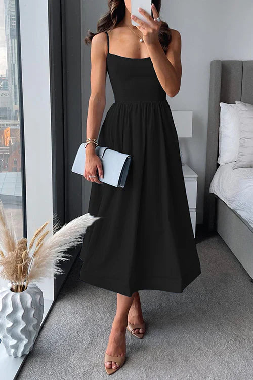 Damen Midikleid Tailliert Spaghettiträger