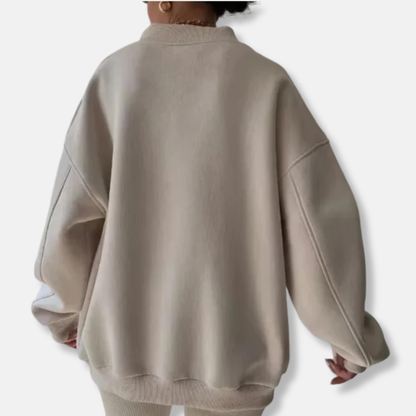 Übergroßes Damen Sweatshirt Fleece-Mischung V-Ausschnitt Schwarz - Norvielle