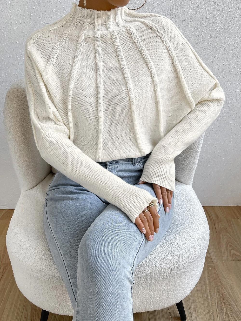 Norvielle Damen Kaschmir Strickpullover Fledermausärmel