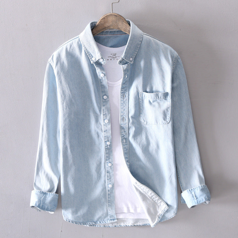 Herren Langarm-Jeanshemd Bequem Blau - Norvielle