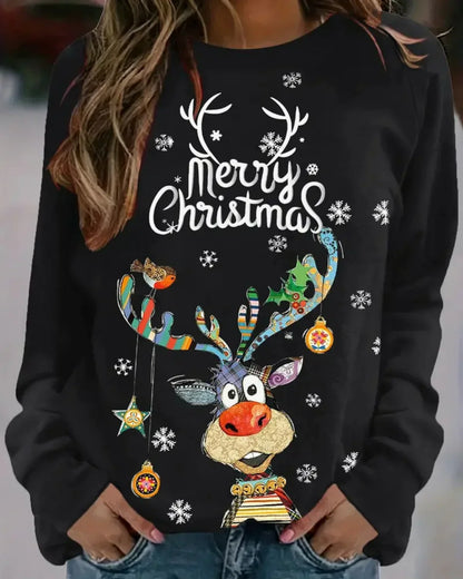Damen Weihnachtspullover Rentier Motiv Warm