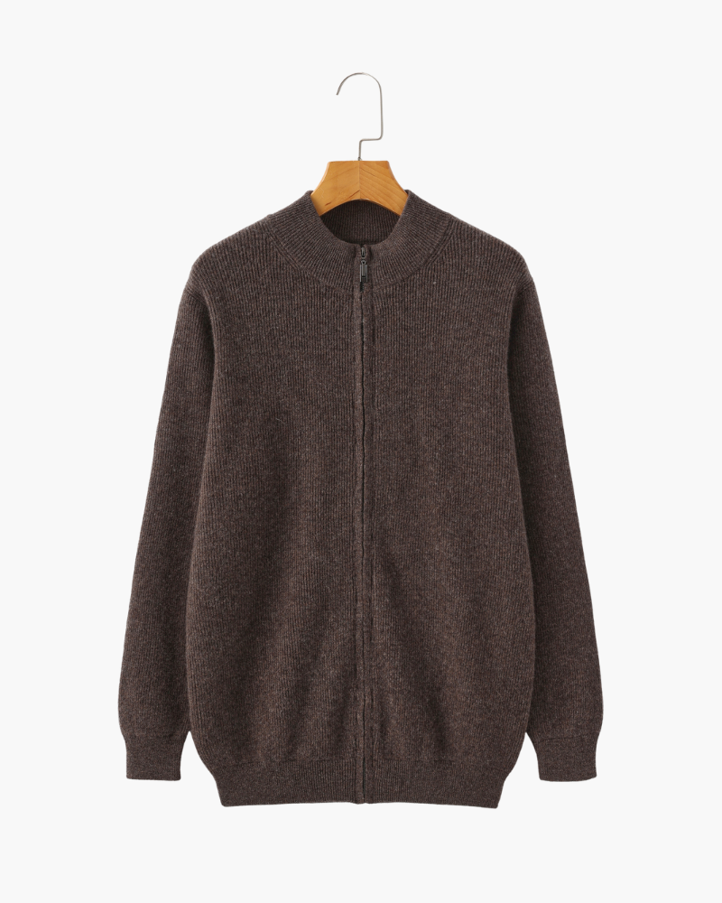 Herren Kaschmir Strickjacke Rippenstrick Reißverschluss
