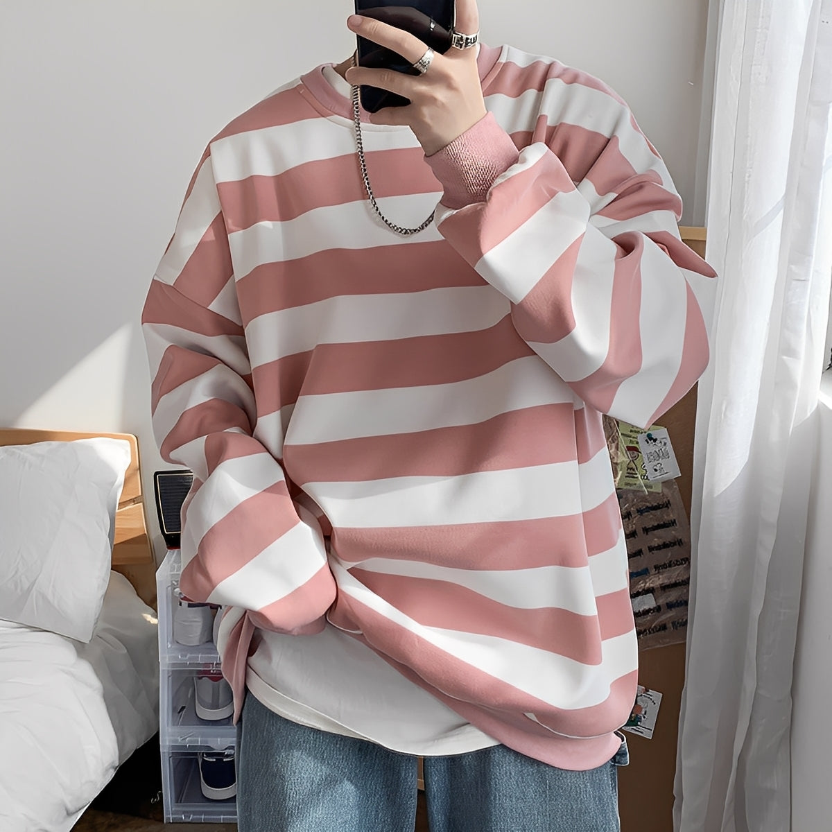 Herren Oversized-Pullover Streifen