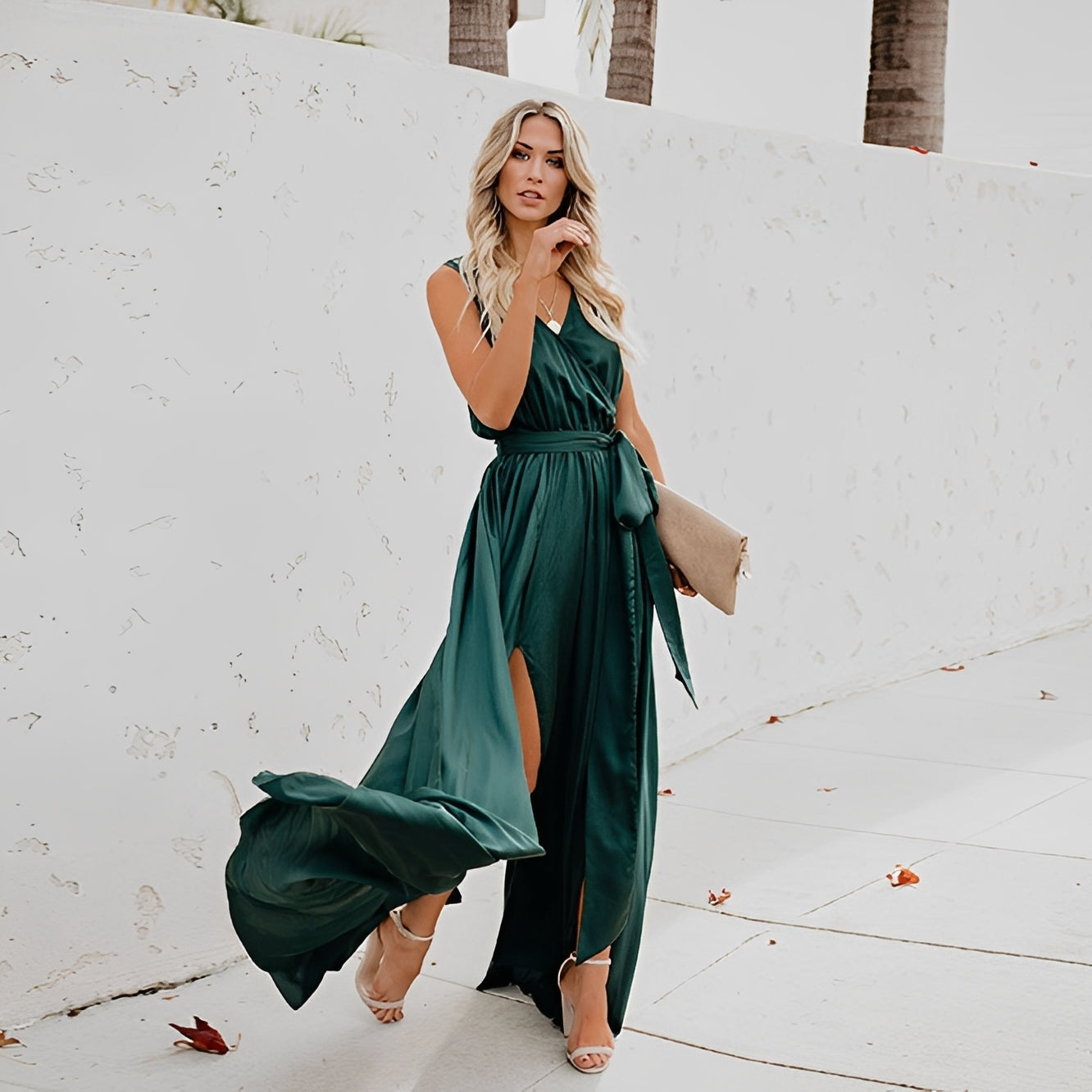 Damen Maxikleid Seitenschlitz