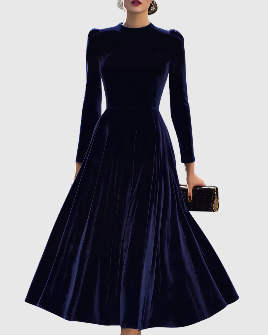 Damen Midikleid Samt Elegant Schwarz - Norvielle