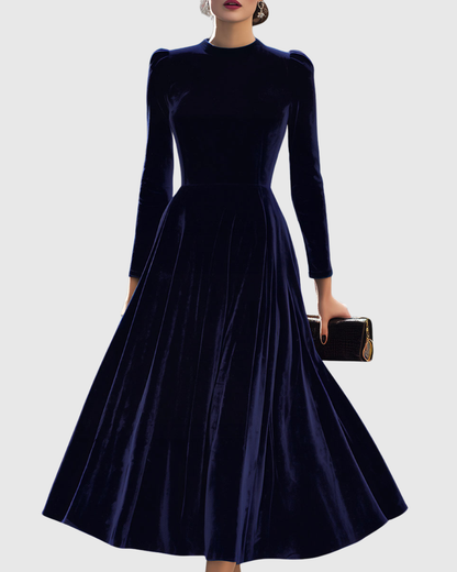 Damen Midikleid Samt Elegant Schwarz - Norvielle