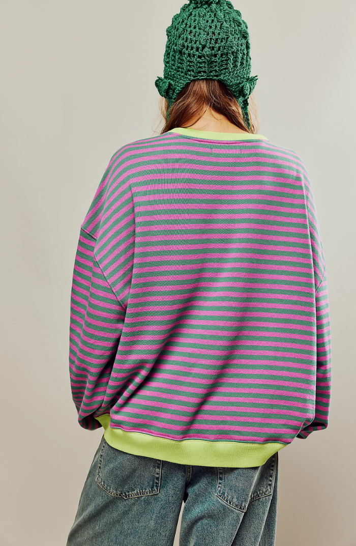Damen Rundhals-Pullover Streifen Frühjahr