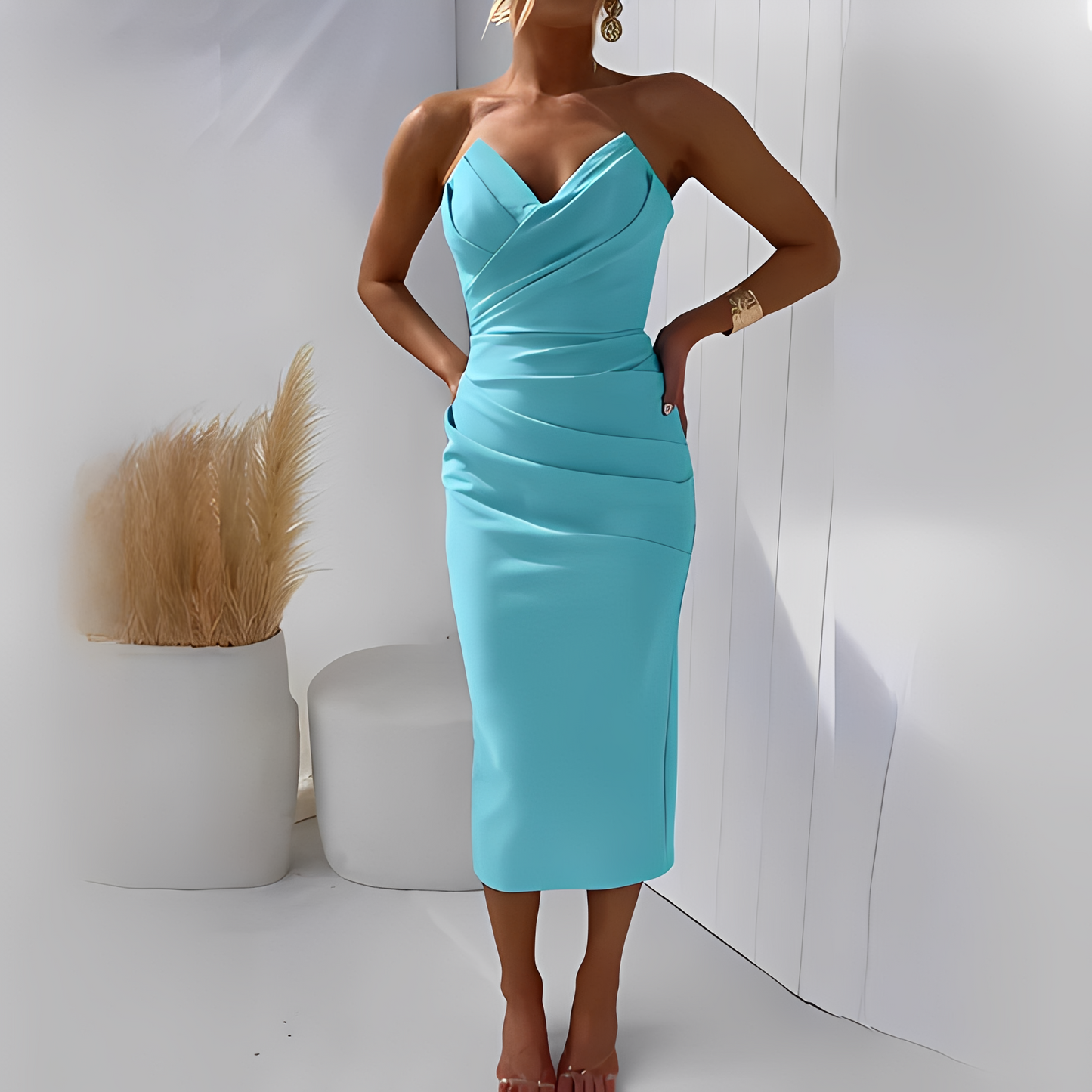 Damen Schulterfreies Kleid Elegant