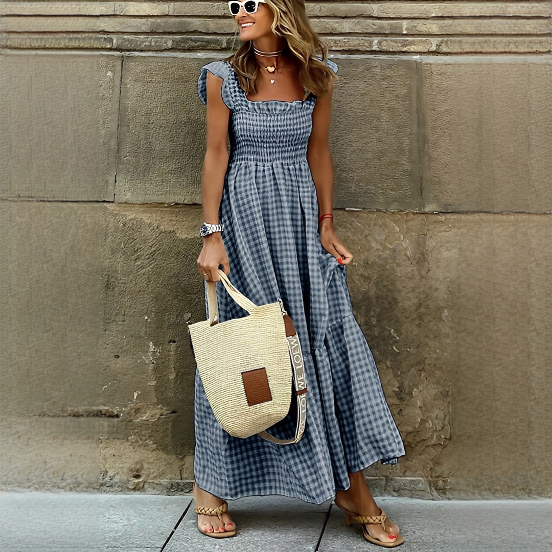 Delina Damen Sommerkleid Lang Maxi