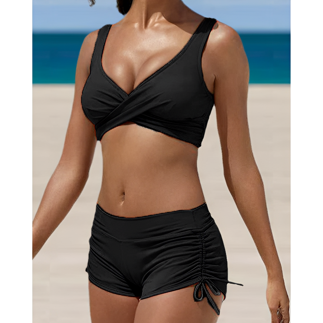 Reina Damenbikini Hochgeschnitten Schwarz - Norvielle
