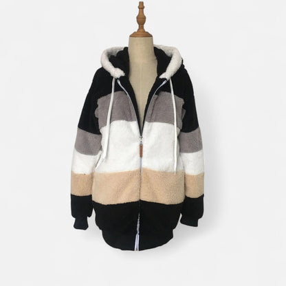 Triswina Damen Oversized Jacke mit Kapuze Gestreift