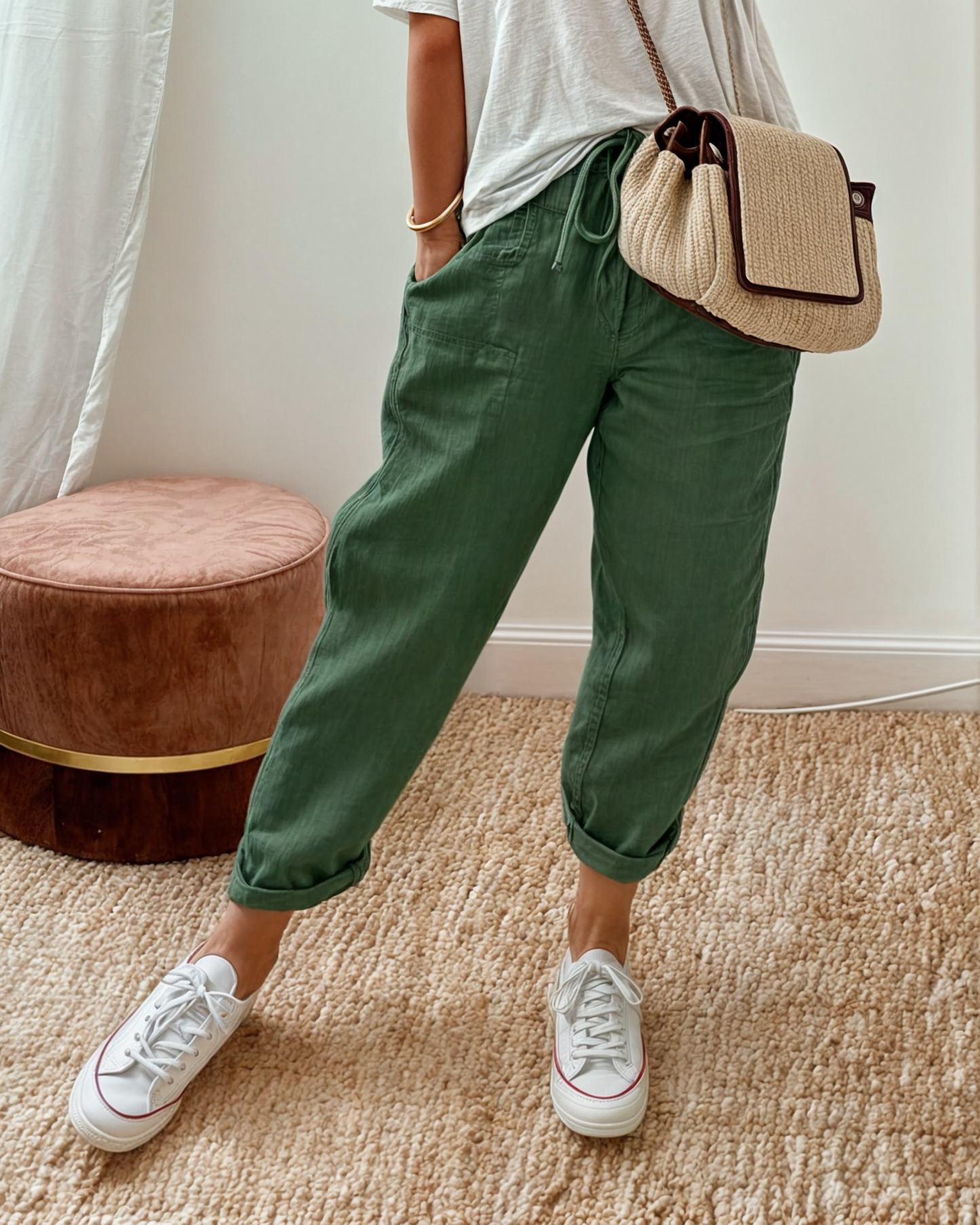 Damen Sommerhose Kordelzug Leicht mit Taschen