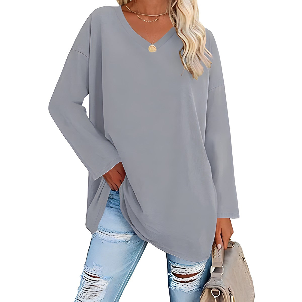 Damen V-Ausschnitt Pullover Relaxed Fit