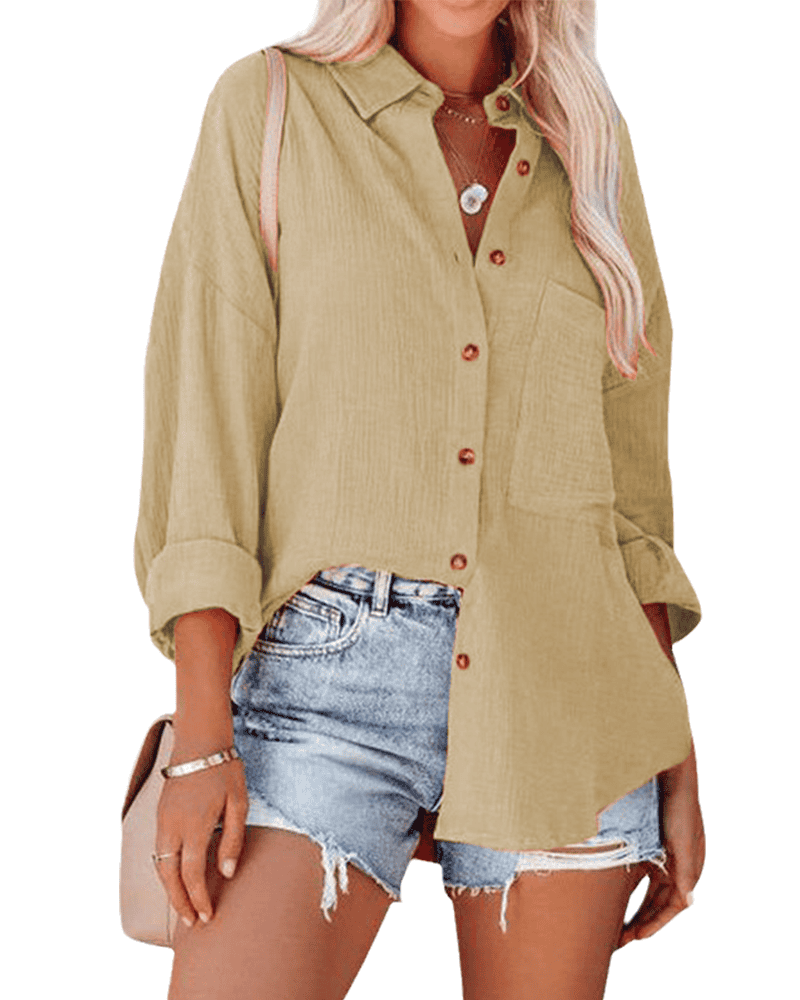 Damen Bluse Locker Geschnitten Reverskragen