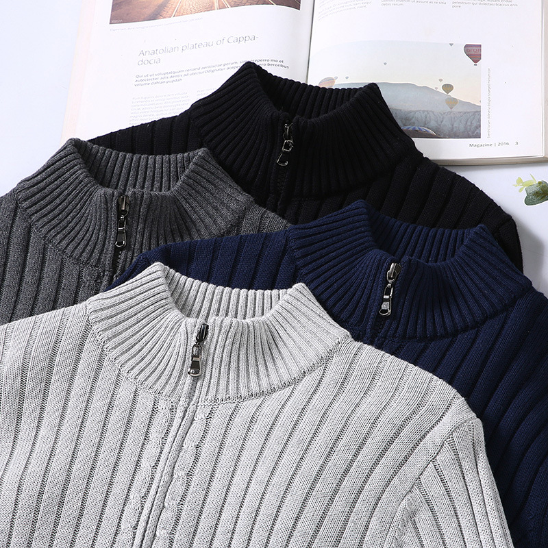 Herren Strickjacke Reißverschluss Gerippt Grün