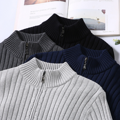 Herren Strickjacke Reißverschluss Gerippt Grün