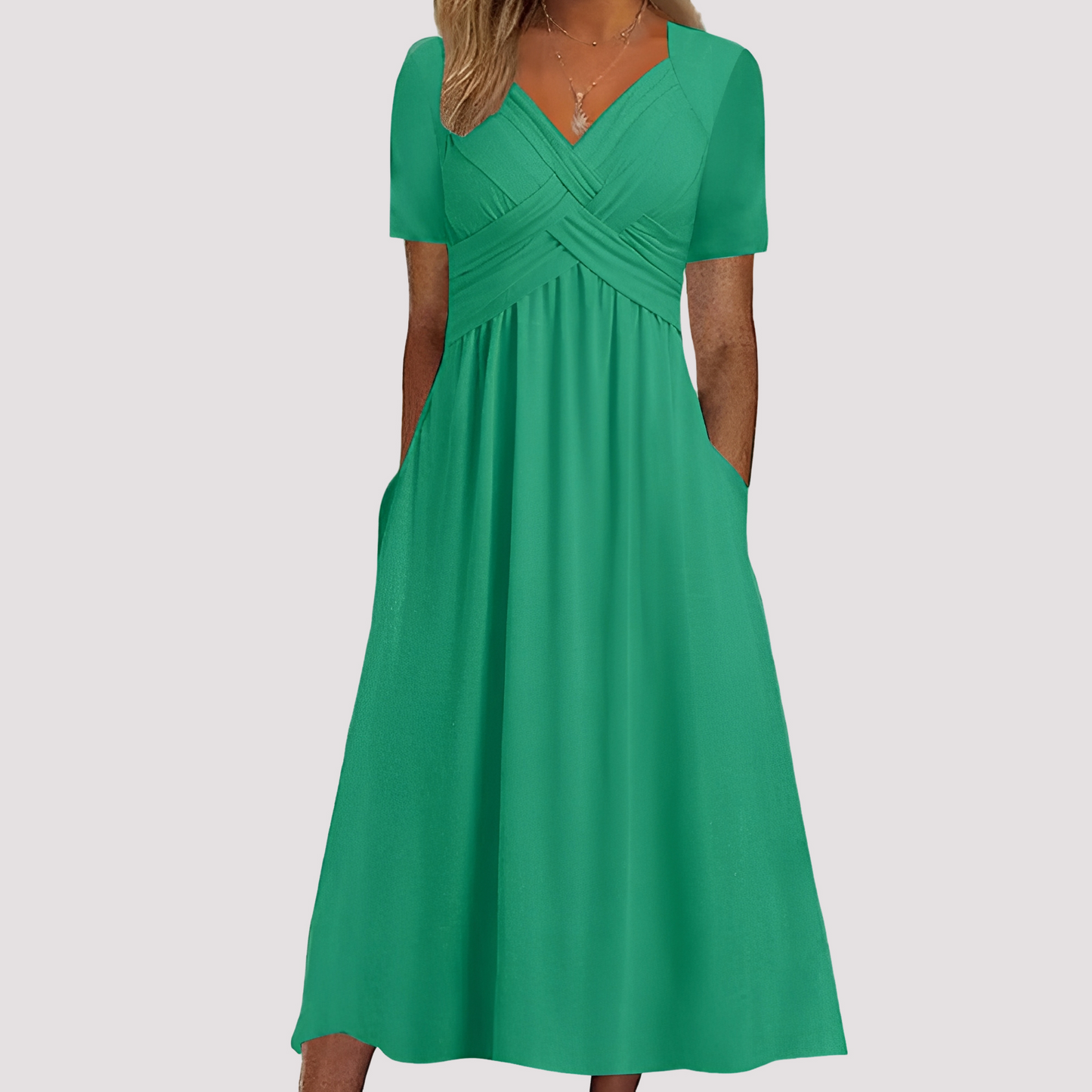 Damen Midikleid V-Ausschnitt Stilvoll