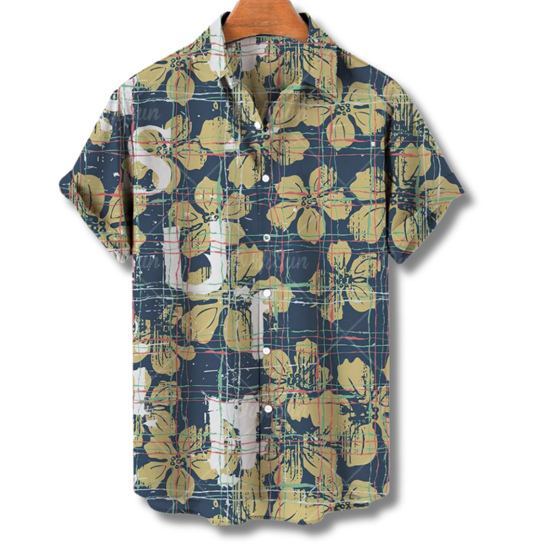Hawaiianisches Kurzarmhemd Floralmuster Baumwolle