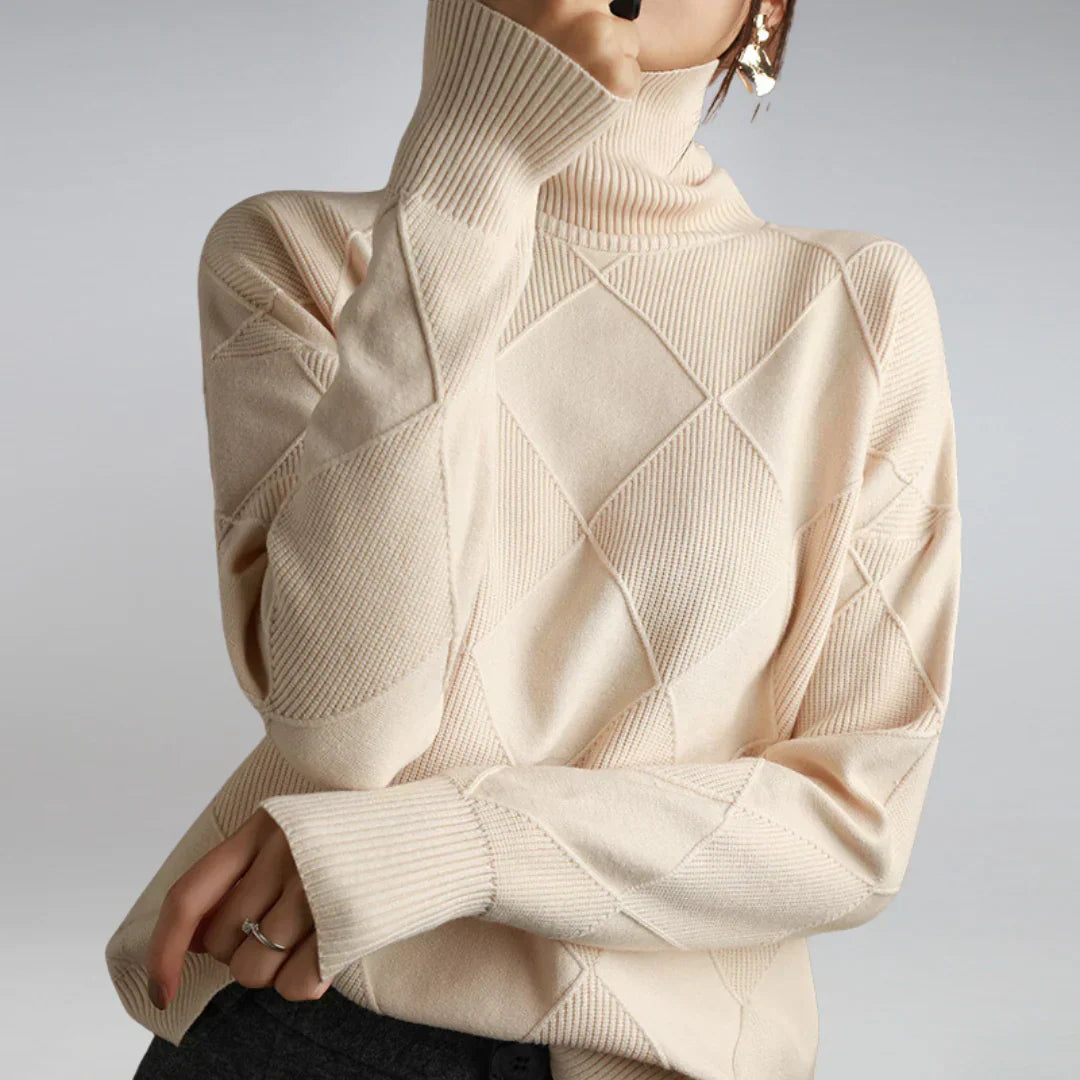 Damenpullover Weich Kragen Warm Beige