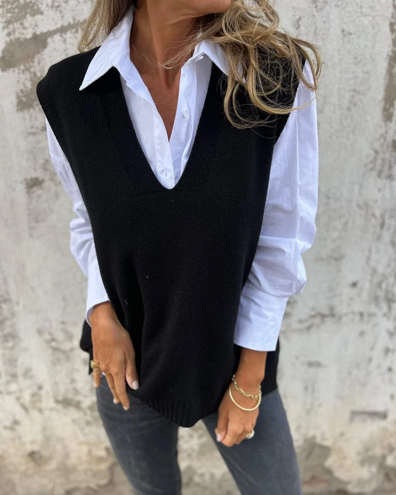 Damen Strickweste V-Ausschnitt Elegantes Design