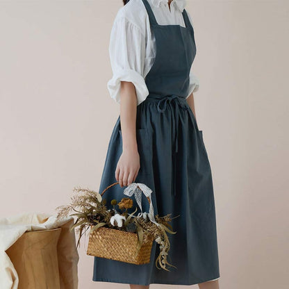 Baumwollschürze Damen Vielseitig Mit Taschen Beige