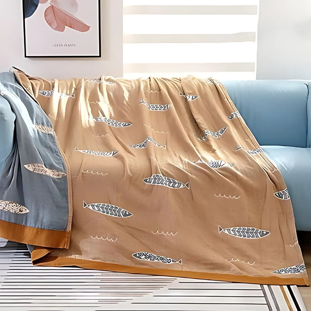Goldener Fisch Baumwoll-Gaze Wende-Decke