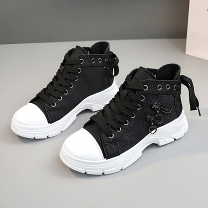 Damen High- Sneaker Jeansblau Reißverschluss