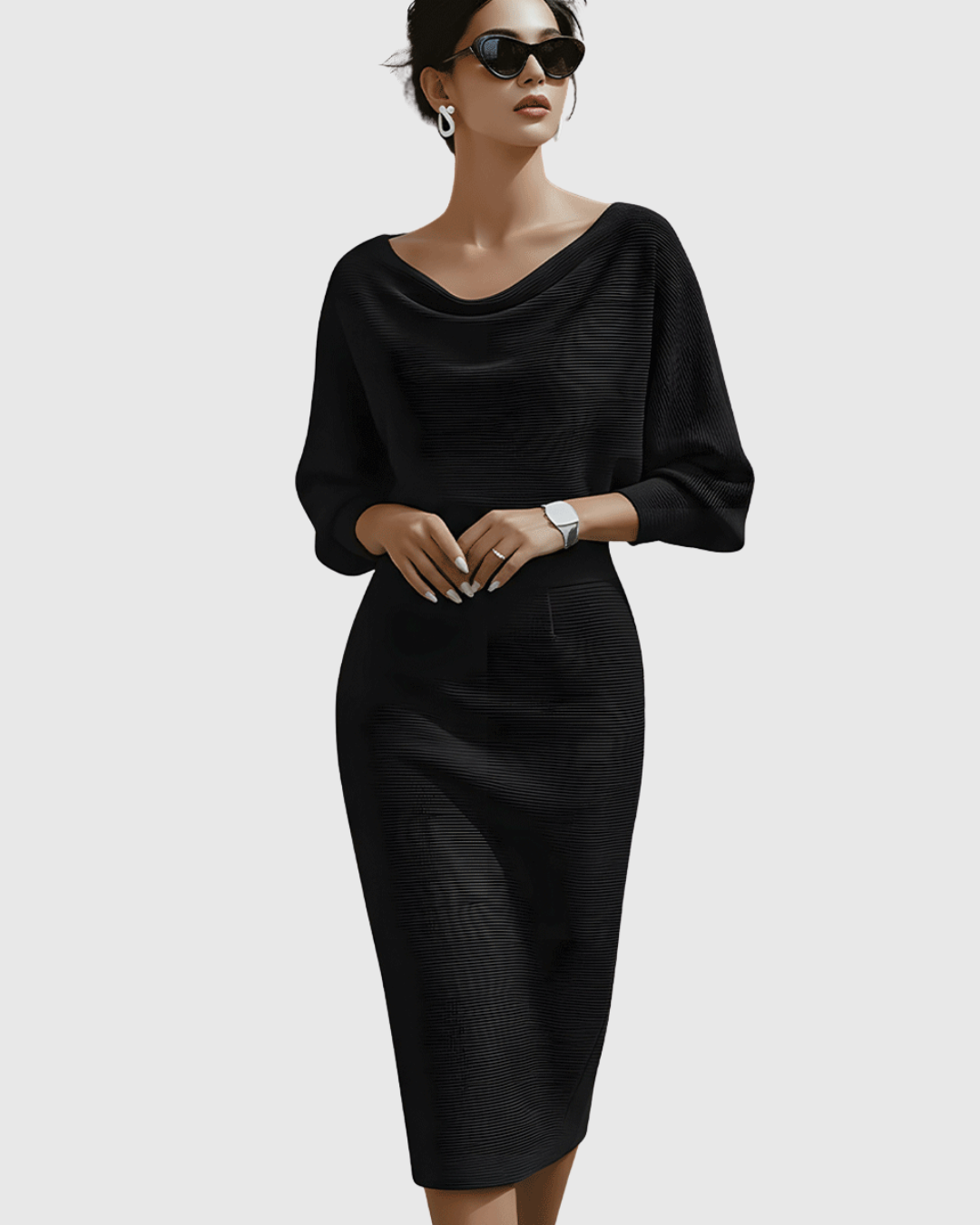 Damen Midikleid Elegantes Drapierkleid Fließend