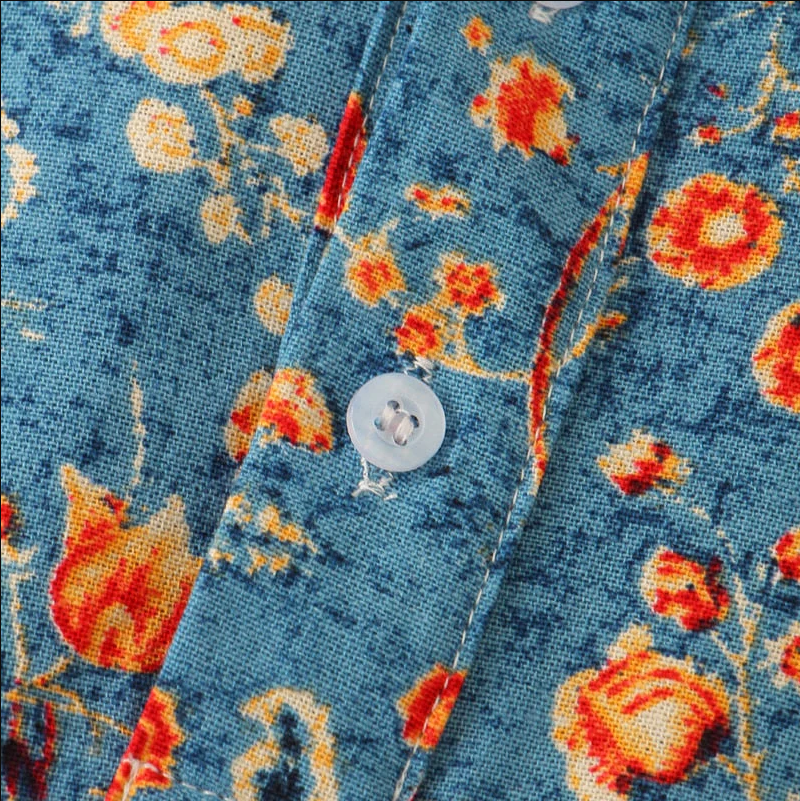 Damen Kurzarmhemd Vintage-Blumenmuster