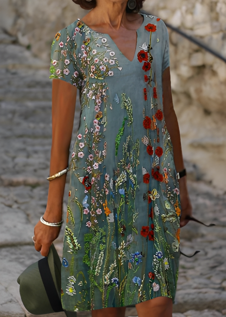 Damen Kurzarmkleid Blumenmuster Elegantes