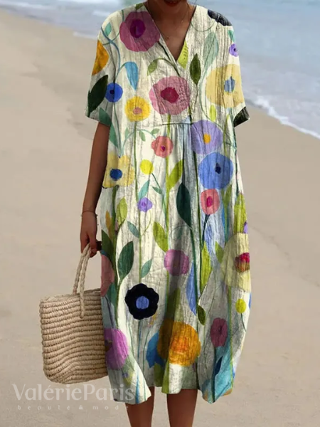 Norvielle Damen Kleid Floraler Druck Atmungsaktive Baumwolle
