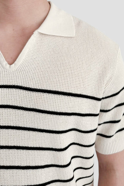 Herren Poloshirt Gestreift Kurzärmelig Weiß/
