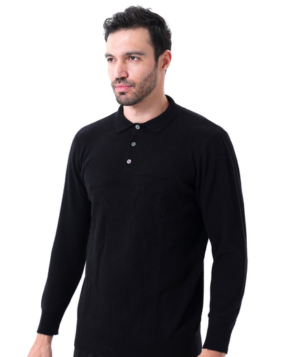 Bennett Herren Kaschmirpullover Polokragen Knopfleiste