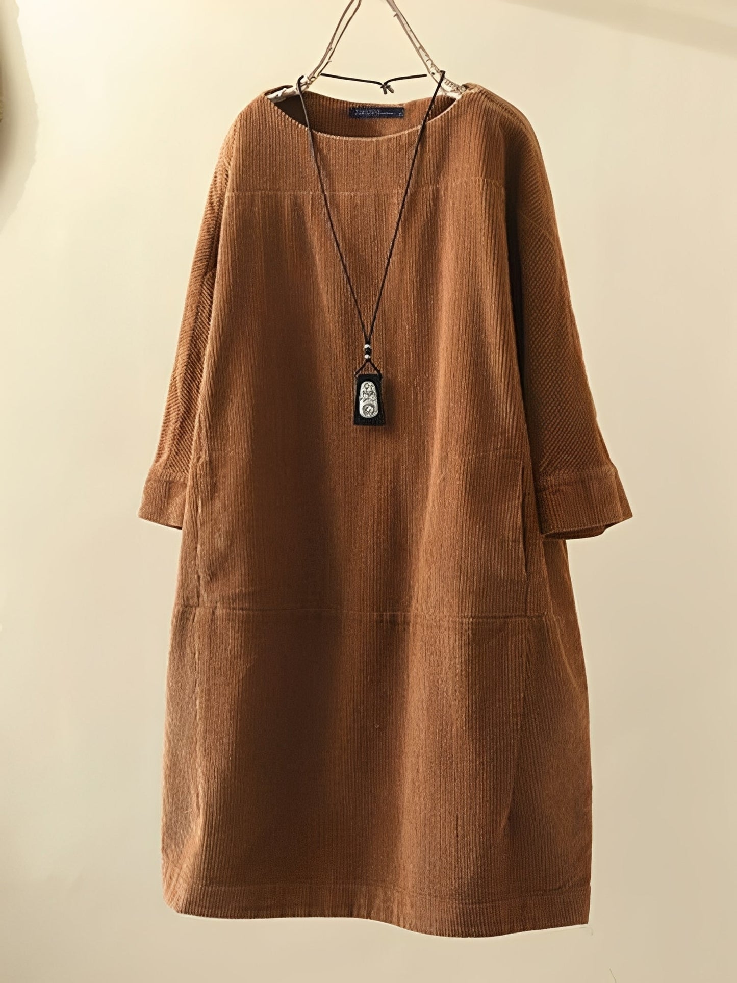 Damen A-Linien-Kleid Cord Lockeres Beige