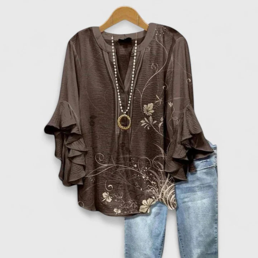 Damen Blumen Rüschenärmel Casual Leicht